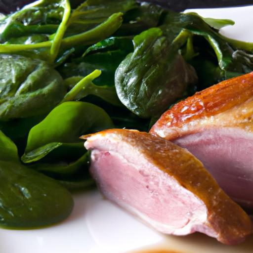 Savor Seared Duck Breast Paired with Garlic-Infused Spinach