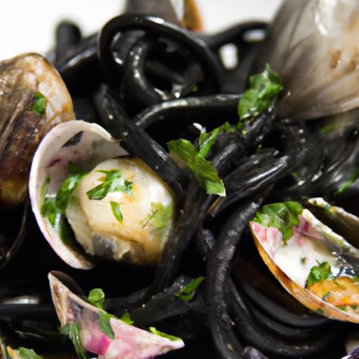 Deep Sea delight: Squid Ink Pasta with Clams & Scallops