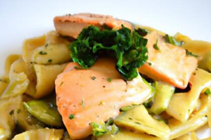 Golden Salmon Meets Zesty Pesto: A Pasta Perfected