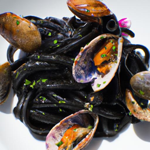Ocean’s Bounty: Squid Ink Pasta with Clams & Scallops Delight