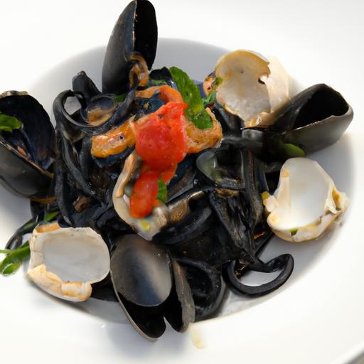 Ocean's Bounty: Squid Ink Pasta with Clams & Scallops Delight